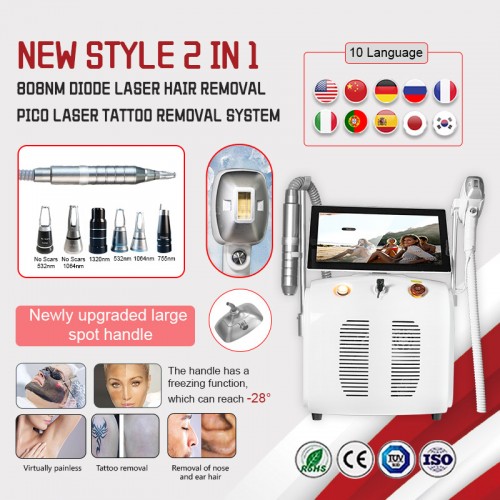 2 In 1 Diode Laser 755 808 1064 nm And Picosecond Laser Hair Removal And Tattoo Machine 