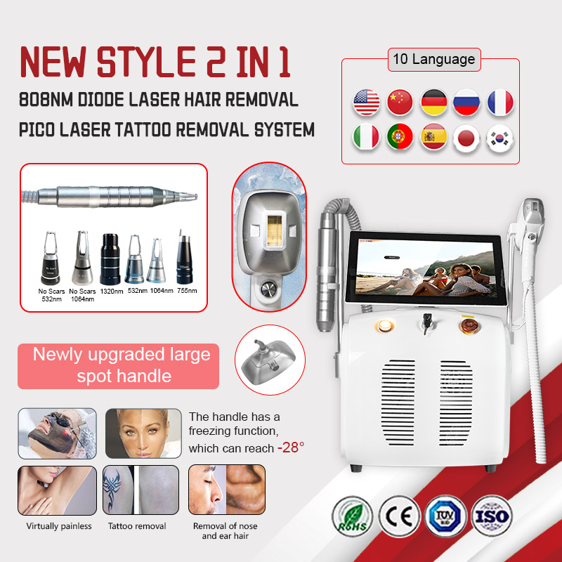 2 In 1 Diode Laser 755 808 1064 nm And Picosecond Laser Hair Removal And Tattoo Machine 