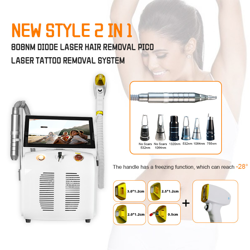 808 Diode Laser And Pico 2 in 1 Picosecond Laser beauty Device for Hollywood Peeling Skin Rejuvenation Lightening Hair Removal