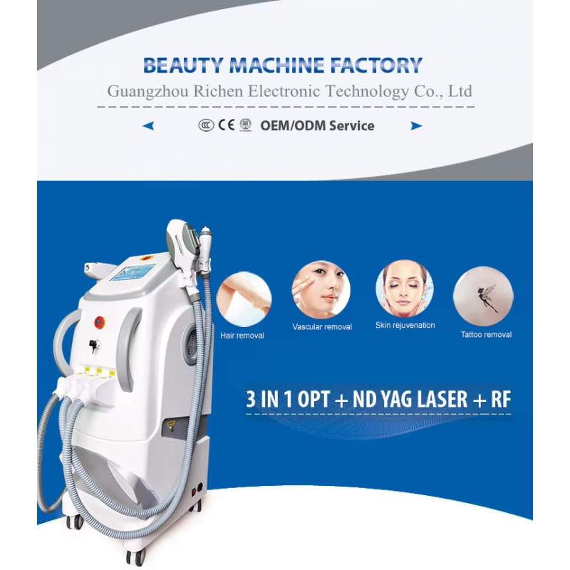 3 in 1 OPT+Nd Yag Laser+RF Beauty Machine Multifunctional E-light IPL Laser Machine for Hair Removal Tattoo Removal 