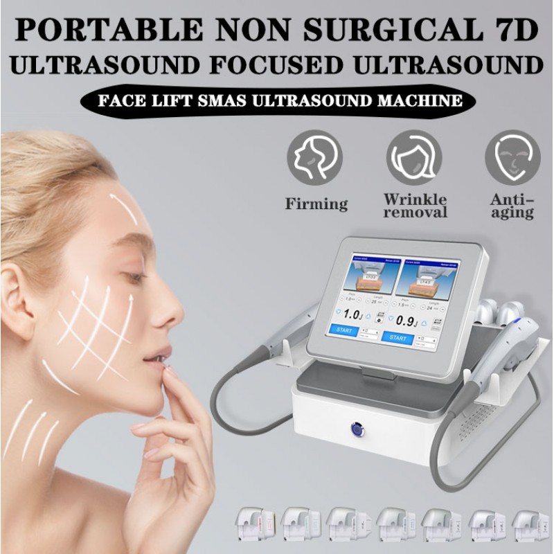 Portable two handles hifu 7d facial and body slimming daul-control hif 7d machine face lifting 