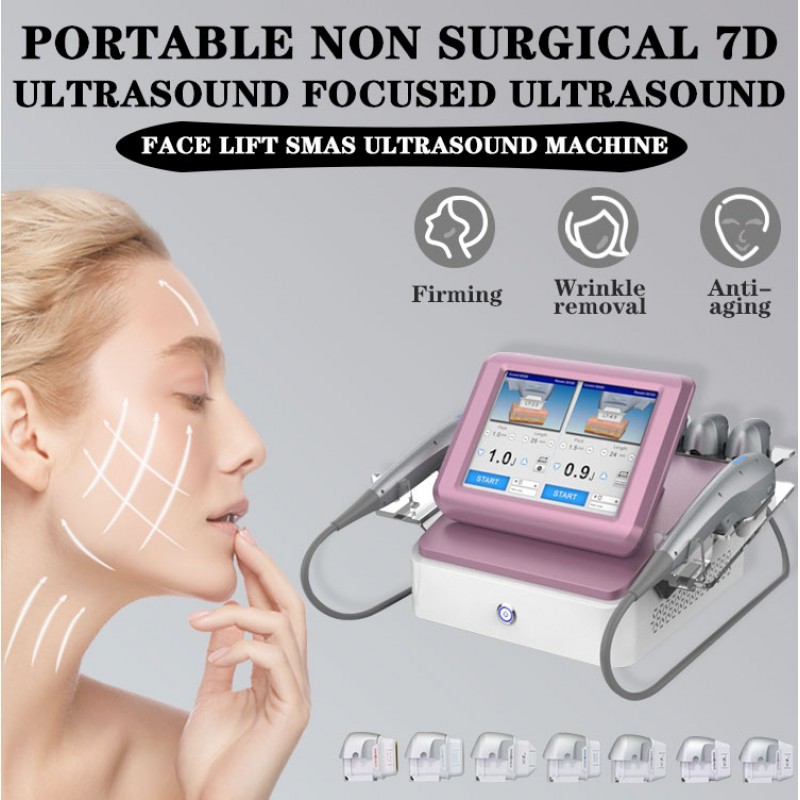 Portable pink dual-system hif 7d facial y corporal face lifting hif 7d facial and body machine 