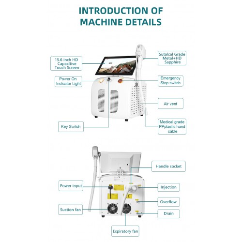 Professional high and 3 wavelength 755+808+1064 nm diode laser hair removal machine