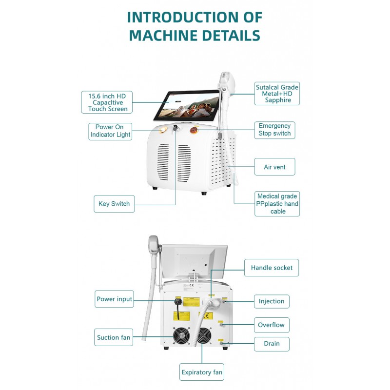 Professional high and 3 wavelength 755+808+1064 nm diode laser hair removal machine 